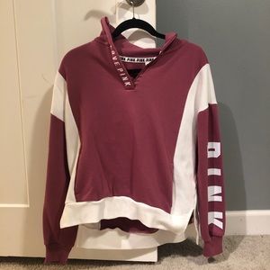 VS PINK White & Pink Quarter Zip Sweatshirt